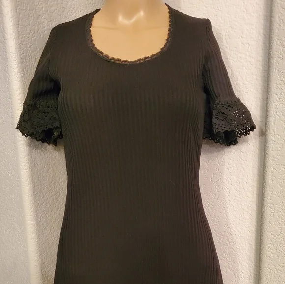 Womens Vintage Union Made Dress 70s Black knit S small macrame lace Judy Gibbs - Picture 11 of 15